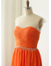 Orange Ruched Chiffon High Low Bridesmaid Dress